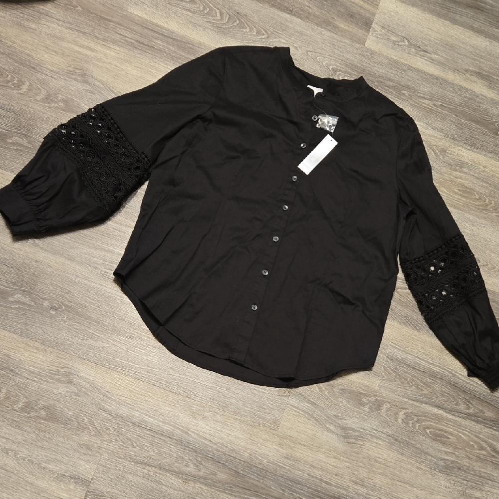 NWT Chicos Black Lace Sleeve Blouse Sz 3/XL